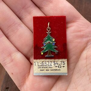 Vintage Griffith Sterling Silver Karatclad Enamel Christmas Tree Bracelet Charm